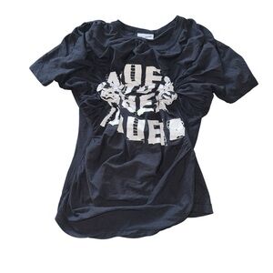 Black Graphic Short Sleeve Tee with Ruched Front